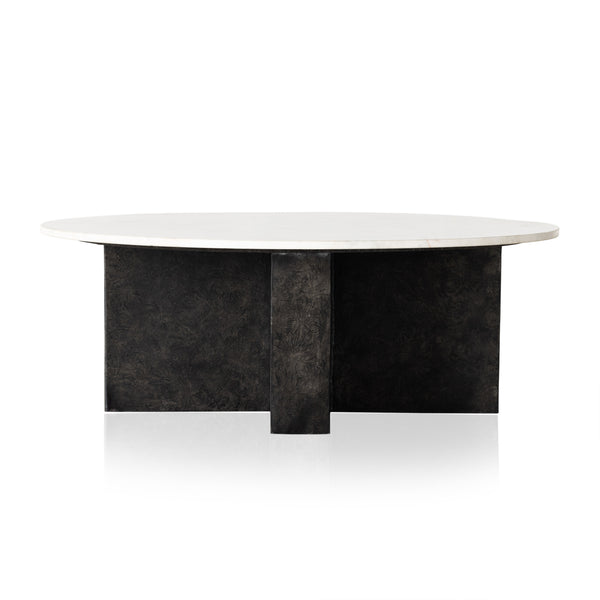 Terrell Round Coffee Table In Plsh White