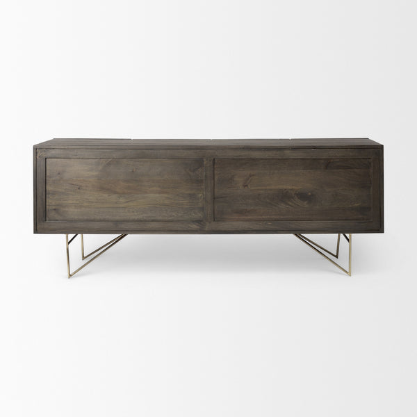 Darwin 80x17.5 Brown Solid Wood Gold Metal Base 4 Cabinet Door Sideboard