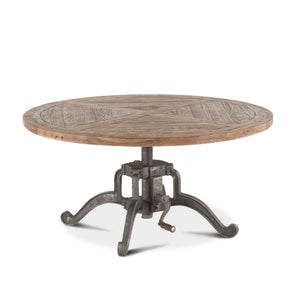 Industrial Loft 42-Inch Round Coffee Table with Reclaimed Teak Top and Adjustable Crank