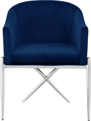 Doris Dining Chair In Navy Velvet and Chrome