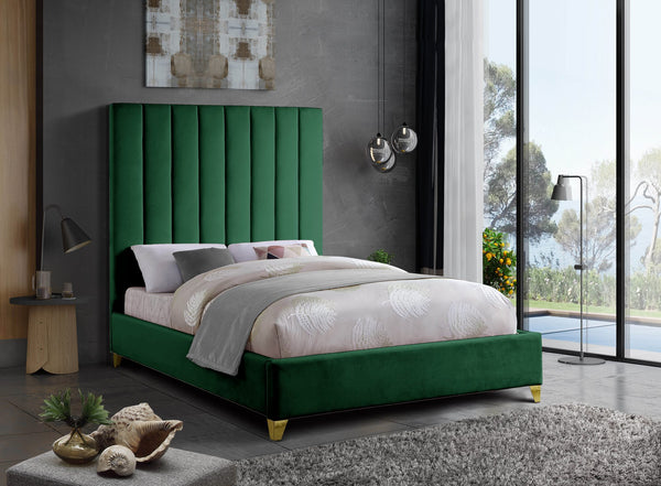 Glenda King Bed In Green Velvet