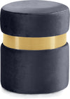 Reginald Ottoman/Stool In Grey Velvet and Gold
