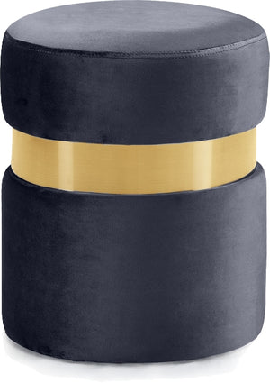 Reginald Ottoman/Stool In Grey Velvet and Gold