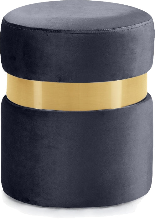 Reginald Ottoman/Stool In Grey Velvet and Gold