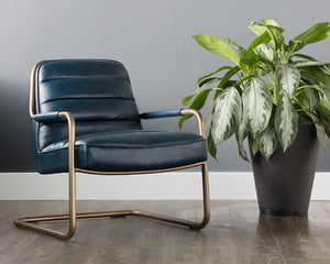 LINCOLN LOUNGE CHAIR - faux leather: vintage blue