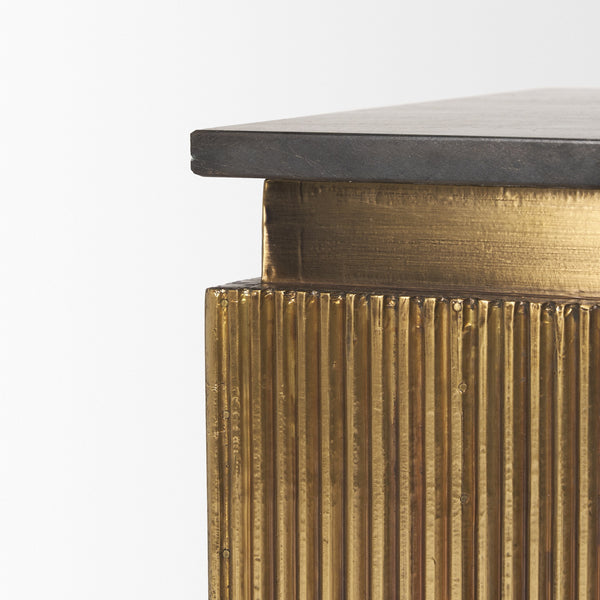 Satima Black Marble w/ Gold Metal Square Fluted Accent Table