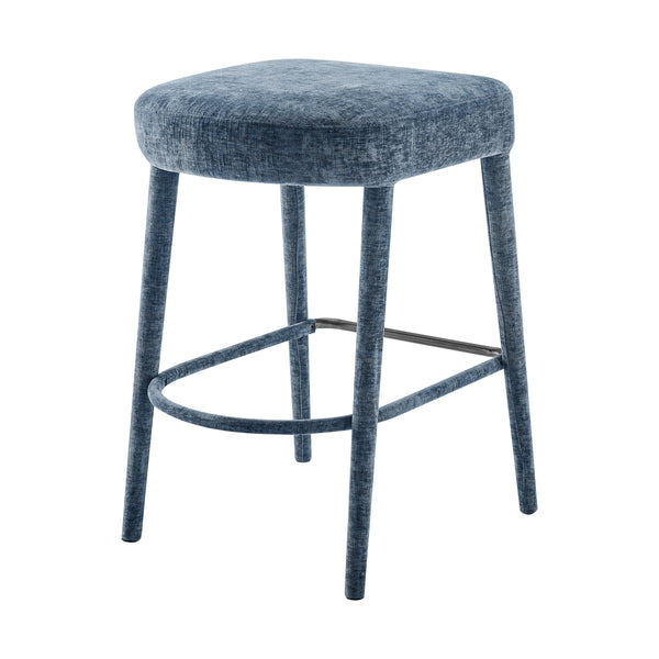 Rylee KD Chenille Backless Counter Stool, Millburry Blue 
