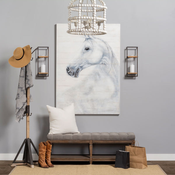 Lamda 22 x 75 Black Metal and Light Brown Wood Coat Rack