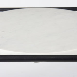Austen 20L x 20W x 22H Round White Marble Top W/ Black Metal Frame Side Table