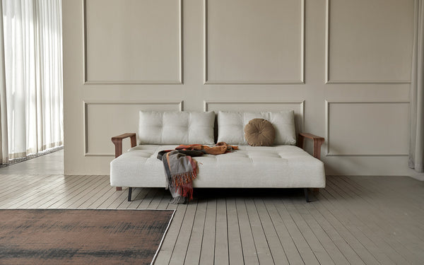 RAN D.E.L. SOFA BED in MIXED DANCE NATURAL FABRIC WITH Dark wood LEGS 527