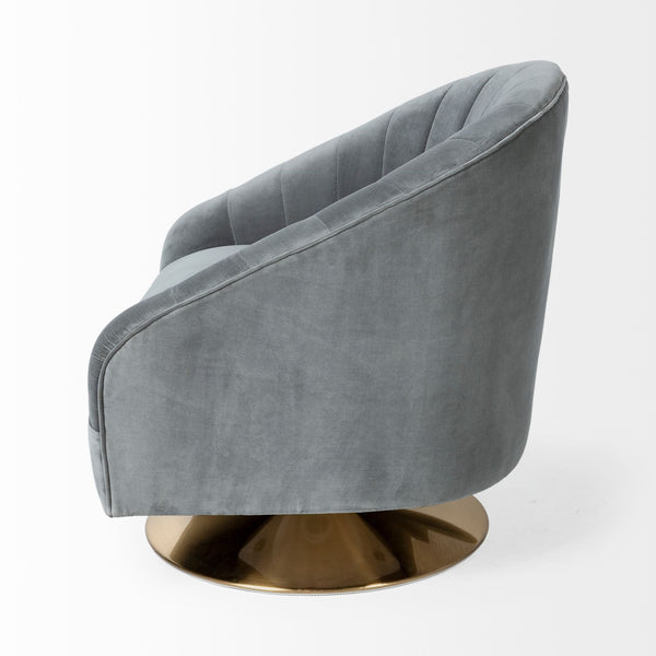 James II Gray Blue Velvet Covered Seat w Gold Swivel Base Accent Chair