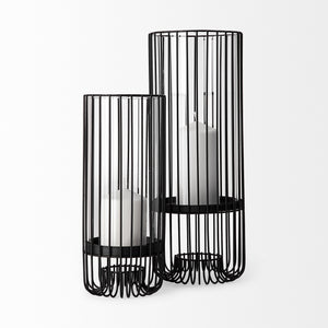 Velo II Large Black Metal Cylindrical Table Candle Holder
