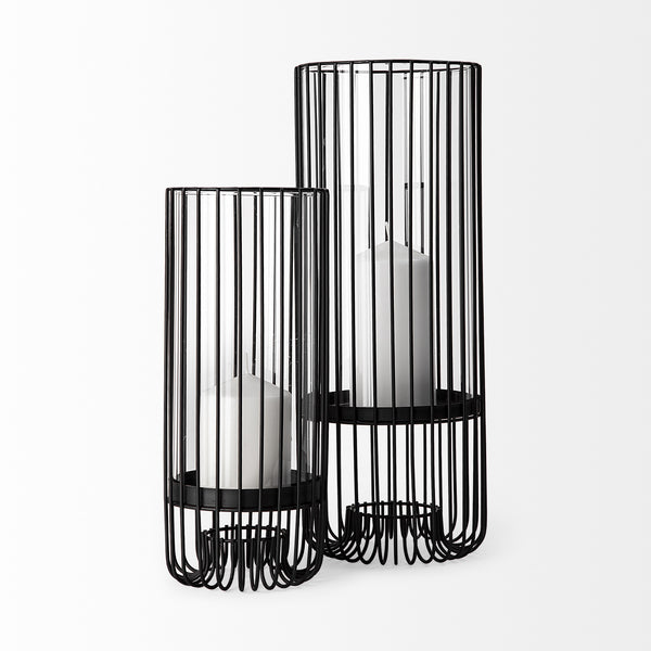 Velo II Large Black Metal Cylindrical Table Candle Holder