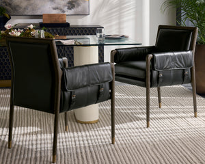 MAUTI DINING ARMCHAIR - DISTRESSED BROWN - CORTINA BLACK LEATHER