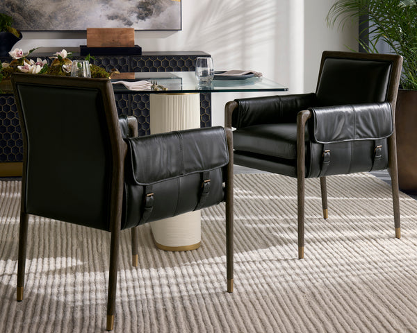MAUTI DINING ARMCHAIR - DISTRESSED BROWN - CORTINA BLACK LEATHER