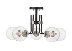 Parsons 5 Light Semi Flush Mount in Matte Black + Brushed Nickel Finish