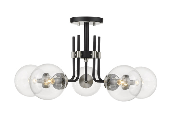 Parsons 5 Light Semi Flush Mount in Matte Black + Brushed Nickel Finish
