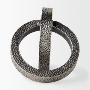 Rafiki Two Blackened Silver Hammered Finish Metal Conjoined Circles