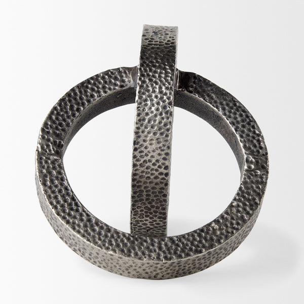 Rafiki Two Blackened Silver Hammered Finish Metal Conjoined Circles