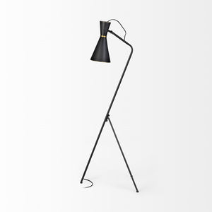 Eris III (58.3"H) Black/Brass Metal Cone Shade Floor Lamp