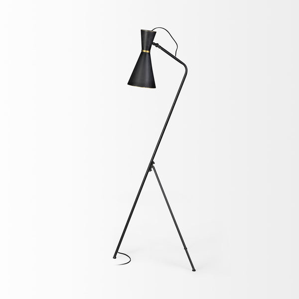 Eris III (58.3"H) Black/Brass Metal Cone Shade Floor Lamp