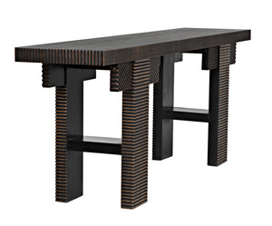 Nabu Mahogany Console in Hand-Rubbed Black with Light Brown Accents