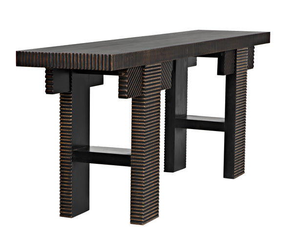 Nabu Mahogany Console in Hand-Rubbed Black with Light Brown Accents