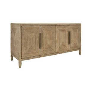 FOUR DOOR BUFFET WITH SATIN BRASS HARDWARE AND FOOT CAPS IN WRAPPED ROPE