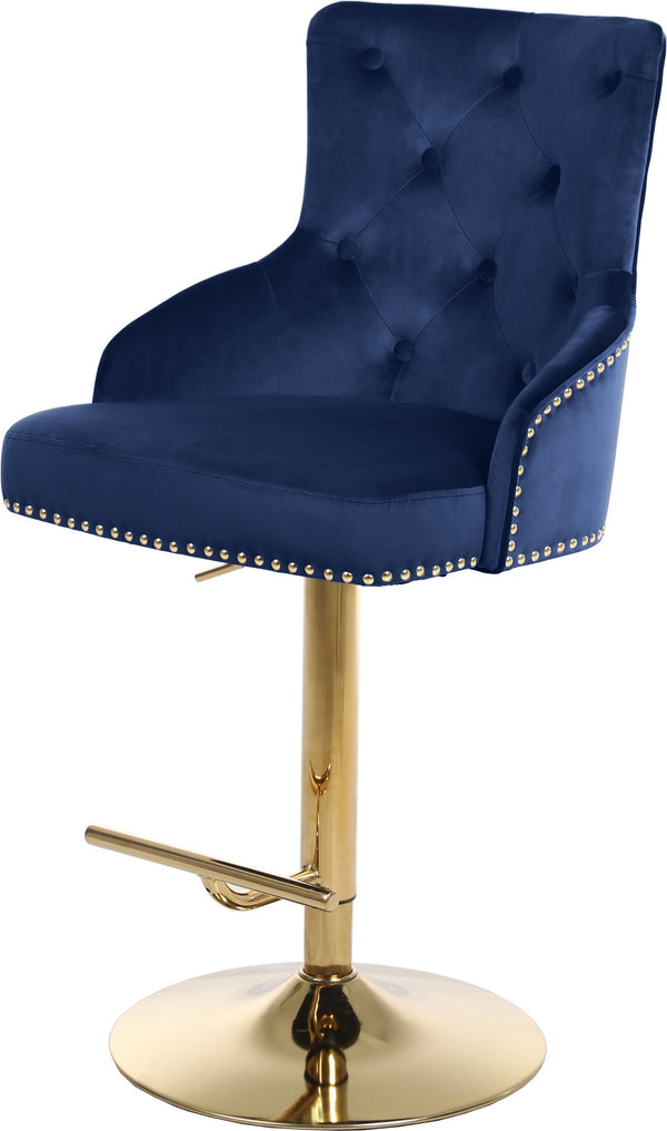 Stella Adjustable Stool In Navy Velvet and Gold
