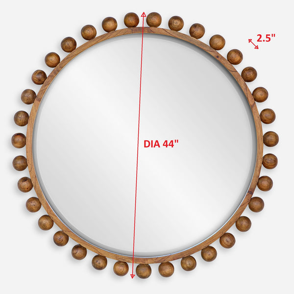 Cyra Wood Beaded Round Mirror
