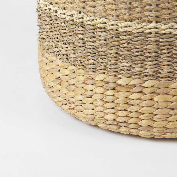 Maya 17.7L x 17.7W x 17.7H Light Brown W/Medium Brown Stripes Seagrass Round Pouf