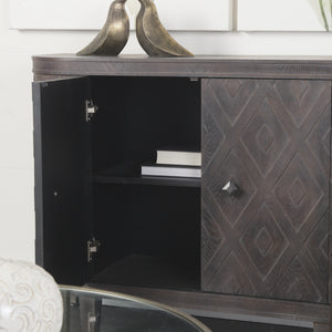 Lennon 47.2L x 15.0W x 33.1H Dark Brown Fir Veneer 4 Door Demilune Cabinet