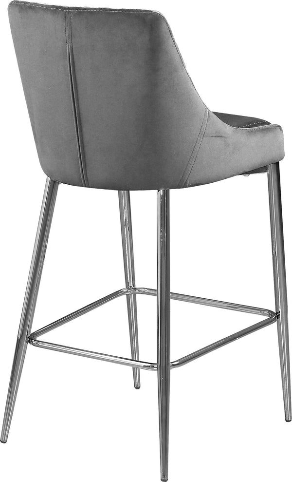 Lynette Stool In Grey Velvet and Chrome