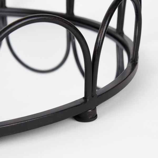 Lenore Round Metal/Mirror Tray Black (Set of 2)