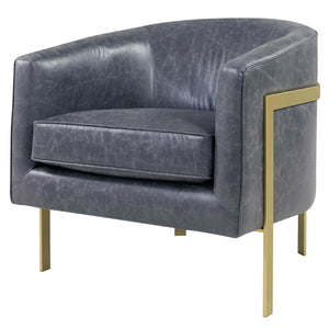 Harrod Bonded Leather Accent Arm Chair Gold Legs In Vintage Midnight