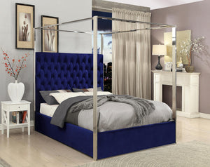 Luz Queen Bed In Navy Velvet