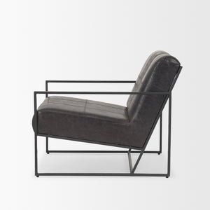 Stratton Gunmetal w/ Genuine Aged Black Leather Upholstered Accent Chair