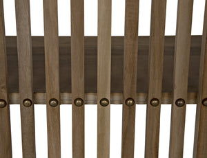 Opal Teak & Veneer Bookcase with Brass Nailhead Accents in Natural Finish