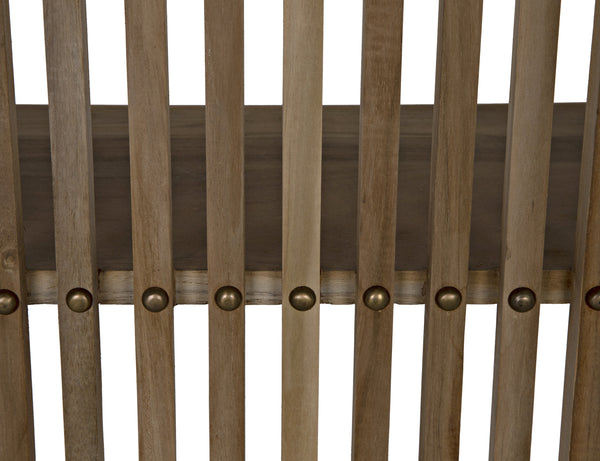 Opal Teak & Veneer Bookcase with Brass Nailhead Accents in Natural Finish