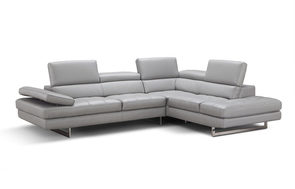 Eliza Italian Leather Sectional Light Grey In Right Hand Facing