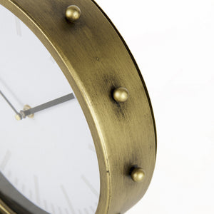 Marian 11.0L x 3.1W x 11.0H Gold Metal W/Studs Round Table Clock