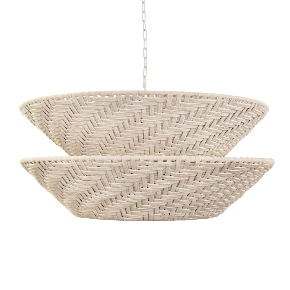 ROUND TWO-TIERED PENDANT IN OFF-WHITE COTTON TAPE WEAVE