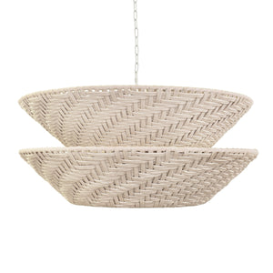 ROUND TWO-TIERED PENDANT IN OFF-WHITE COTTON TAPE WEAVE