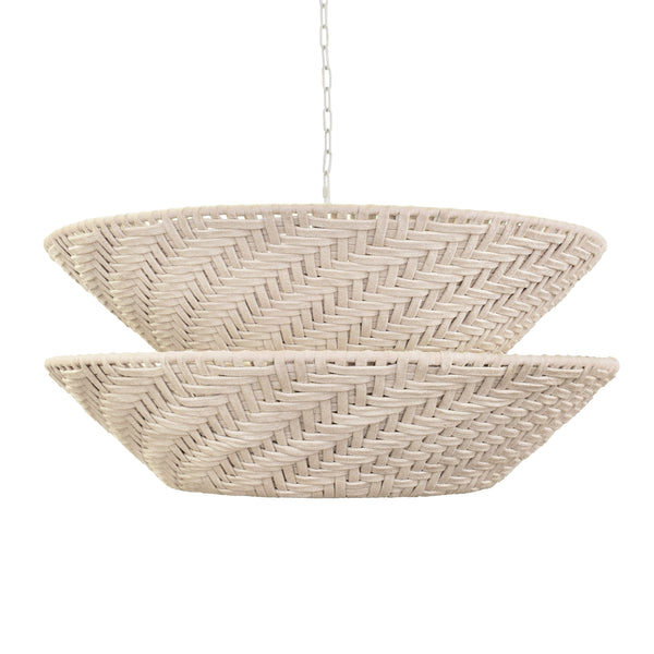ROUND TWO-TIERED PENDANT IN OFF-WHITE COTTON TAPE WEAVE