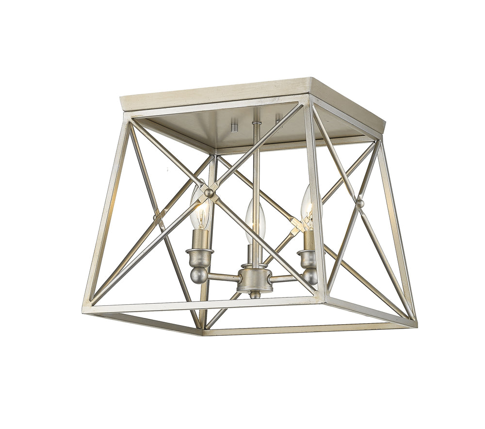 Trestle 3 Light Flush Mount in Antique Silver Finish