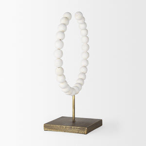 Pontchartrain II (Large) 11L x 6W White Beaded Broken Sphere Decorative Object W/ Gold Base