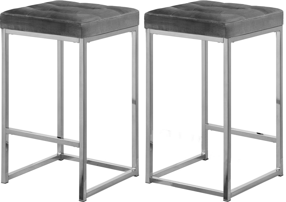 Pearl Stool In Grey Velvet and Chrome