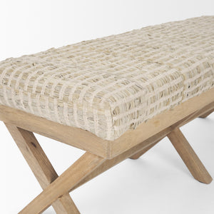Solis II 50L x 16W Brown Base Beige Woven Leather Cushion Accent Bench