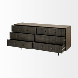 Grace 70Wx18.5Lx31.25H Two-Tone Brown Solid Wood 6 Drawer Sideboard