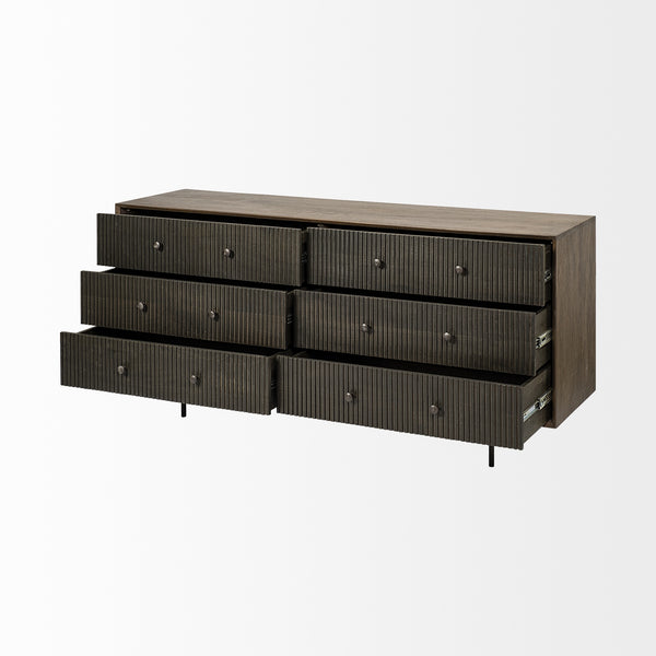 Grace 70Wx18.5Lx31.25H Two-Tone Brown Solid Wood 6 Drawer Sideboard